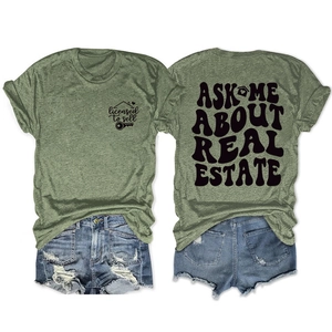Women's real estate theme cotton t-shirt and denim shorts casual summer two-piece set