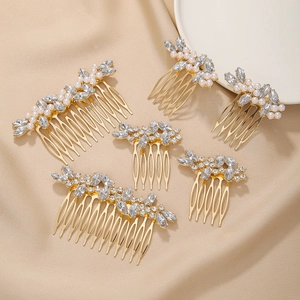 Lot de 6 peignes à cheveux dorés élégants avec cristaux et perles sur de la soie