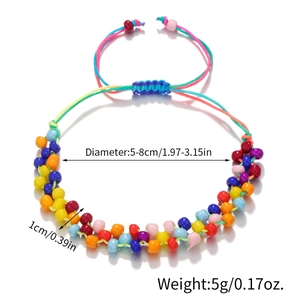 Détail du bracelet bohème fait main avec dimensions et nœud bleu réglable