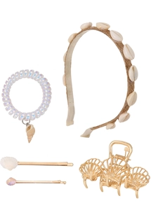 Ensemble d'accessoires de cheveux coquillages incluant serre-tête, pince et chouchous