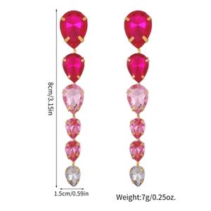 Elegant 8cm long drop earrings with gradient crystals and gold claw setting for women