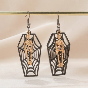 Boucles D'oreilles Pendantes Gothiques Squelette Cercueil Alliage Toile D'araignée Halloween Style Punk Pour Femmes