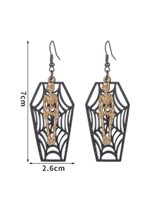 Boucles d'oreilles toile d'araignée gothique avec cercueil et crâne, 7cm x 2.6cm