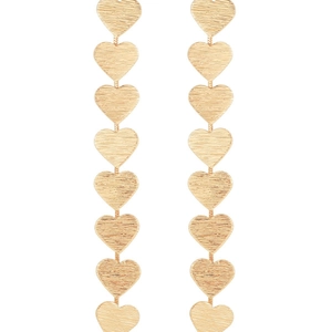 Minimalist gold heart-shaped linear drop earrings with brushed metallic finish