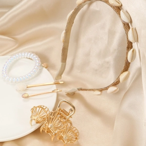 Ensemble d'accessoires cheveux océan de cinq pièces avec serre-têtes et pinces dorées
