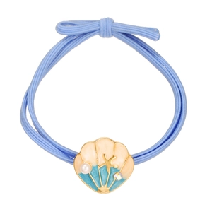 Ocean series hair tie with blue shell pendant, pearl, and starfish on white background