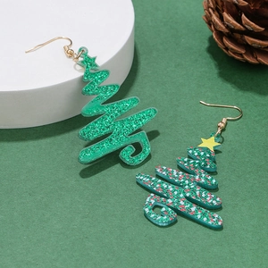 Minimalist glittery Christmas tree earrings with festive sequins and gold fish hooks