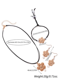 Detailansicht des Roségold-Blumenschmucksets mit Perlen und Strassstein-Spezifikationen