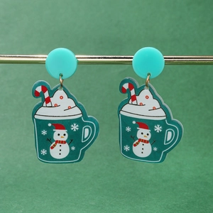 Boucles D'oreilles Pendantes Mug Bonhomme De Neige De Noël Acrylique Bijou De Fête Pour Femmes Accessoire D'hiver