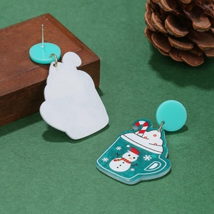 Boucles d'oreilles de Noël en acrylique avec mug bonhomme de neige et cannes de bonbon