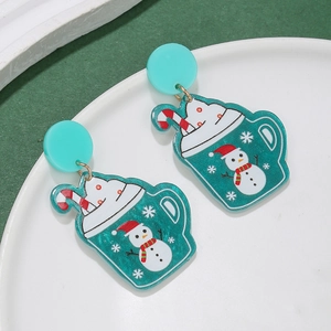 Boucles d'oreilles Noël en acrylique avec pendentif tasse à café bonhomme de neige