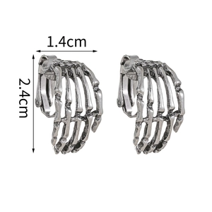Vintage silver zinc alloy skeleton hand clip-on earrings in minimalist style