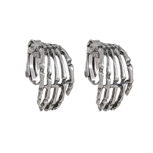 Gothic style silver skeleton hand clip earrings made of eco-friendly zinc alloy metal
