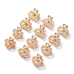 Set of 12 gold metal hair claws in various shapes like heart and butterfly