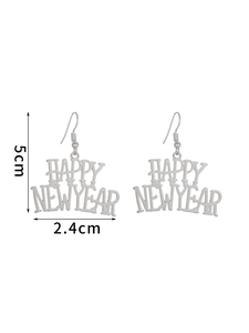 Spécifications de taille pour boucles d'oreilles Happy New Year argentées, 5x2,4cm