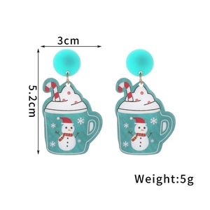 Boucles d'oreilles Noël en acrylique avec bonhomme de neige et tasse de chocolat