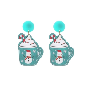 Boucles d'oreilles de Noël en acrylique avec pendentifs tasse de glace bonhomme de neige