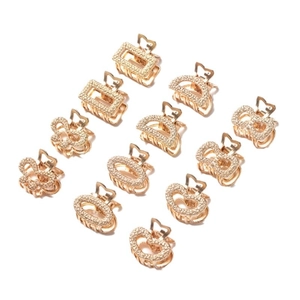 Set of 11 mini gold alloy hair claw clips with sparkling textures in diverse shapes