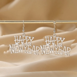 Boucles d'oreilles Happy New Year en argent sur barre dorée avec fond en satin
