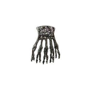 Pinza per capelli a mano di scheletro gotico in metallo argento antico per Halloween
