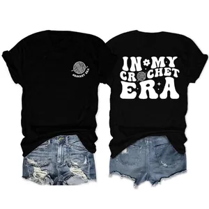 T-Shirt Donna In My Crochet Era Slogan Stampa Grafica Misto Cotone Girocollo Casual Retro Streetwear Top