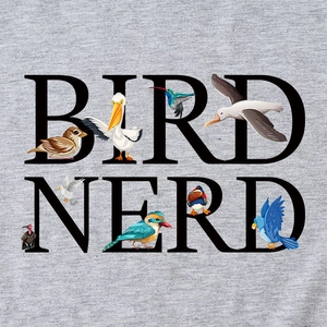 T-shirt Bird Nerd da donna in tessuto grigio melange con stampa di uccelli realistici