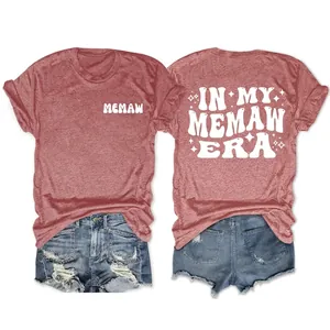 Women Cotton Blend T-Shirt Round Neck Short Sleeve In My Memaw Era Letter Print American Retro Style Loose Summer Top