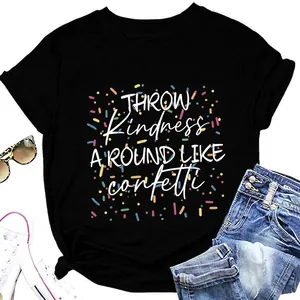 T-Shirt Femme À Manches Courtes Col Rond Mélange De Coton Graphique Slogan Throw Kindness Around Like Confetti Hauts Mode