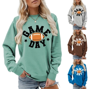Detail of Game Day graphic crewneck sweatshirt with ribbed cuffs in various colors