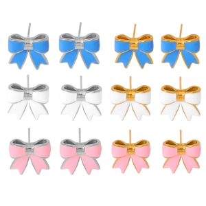 Set orecchini a fiocco blu bianco rosa con placcatura in oro 18k e argento