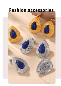 Macro detail of teardrop water ripple texture earrings with blue lapis lazuli stones
