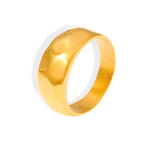 Irregular textured wide 18k gold plated stainless steel ring with hammered molten finish