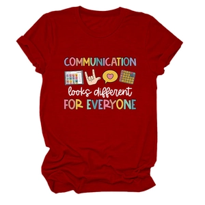 T-shirt bordeaux à col rond avec impression Communication Looks Different For Everyone