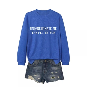 Blue slogan t-shirt Underestimate Me and ripped denim shorts summer fashion set