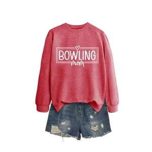 Pink Bowling Mom crewneck sweatshirt paired with distressed blue denim shorts set
