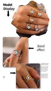 Detail of double-layered evil eye ring with hammered texture and enamel finish