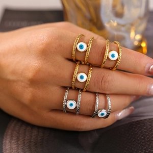 Bohemian Evil Eye open rings set with hammered texture in gold and silver finish