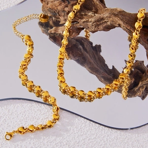 Parure De Bijoux Collier Bracelet Coeur Cuivre Plaqué Or Maillon Tissé Creux Accessoires De Mode Minimalistes Pour Femmes