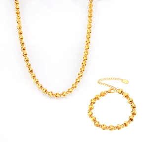 Parure collier et bracelet cœur évidé tressé plaqué or 18k en acier inoxydable
