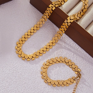Geometric Hexagon Interlocking Jewelry Set Titanium Steel 18K Gold Plated Matte Chunky Necklace Bracelet For Women