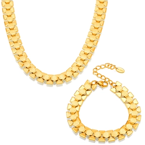 18K gold plated geometric wide link chain necklace and bracelet set in stainless steel