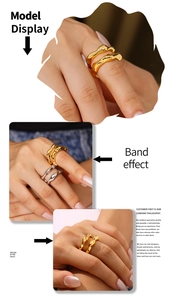 Detailed model display of irregular wavy geometric rings in 18k gold and silver finish