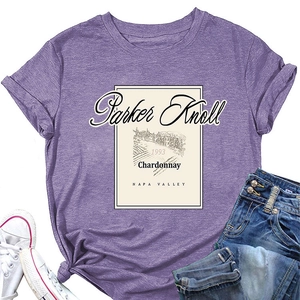 Flat lay of heather purple Parker Knoll 1993 T-shirt with vintage Chardonnay print