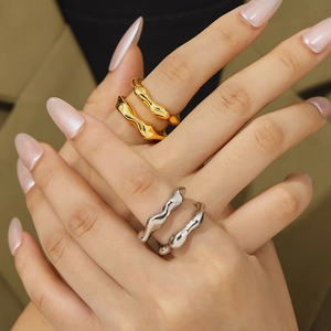 Irregular wave geometry open rings in 18k gold and silver plating for women