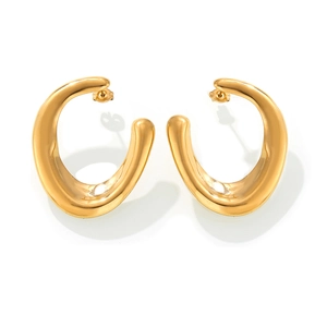 Polished 18k gold plated stainless steel U-shape earrings with irregular twist design