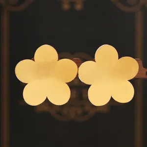 Flower Stud Earrings Stainless Steel Gold Plated Matte Brushed Finish Geometric Floral Design Jewelry For Women