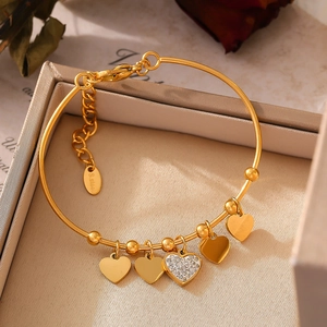 18k gold plated stainless steel beaded heart bracelet with sparkling pavé crystals