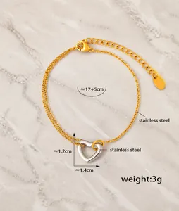 Detailed size specifications for a two-tone heart pendant stainless steel bracelet