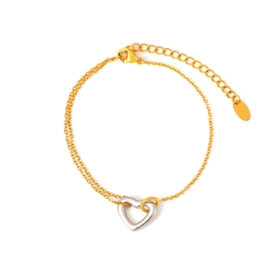 Minimalist 18k gold plated stainless steel bracelet with hollow heart pendant
