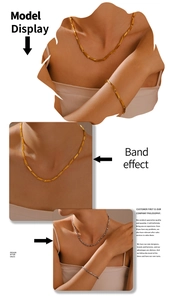 Details von minimalistischem Gold und Silber Bambusketten Halsketten und Armband Set